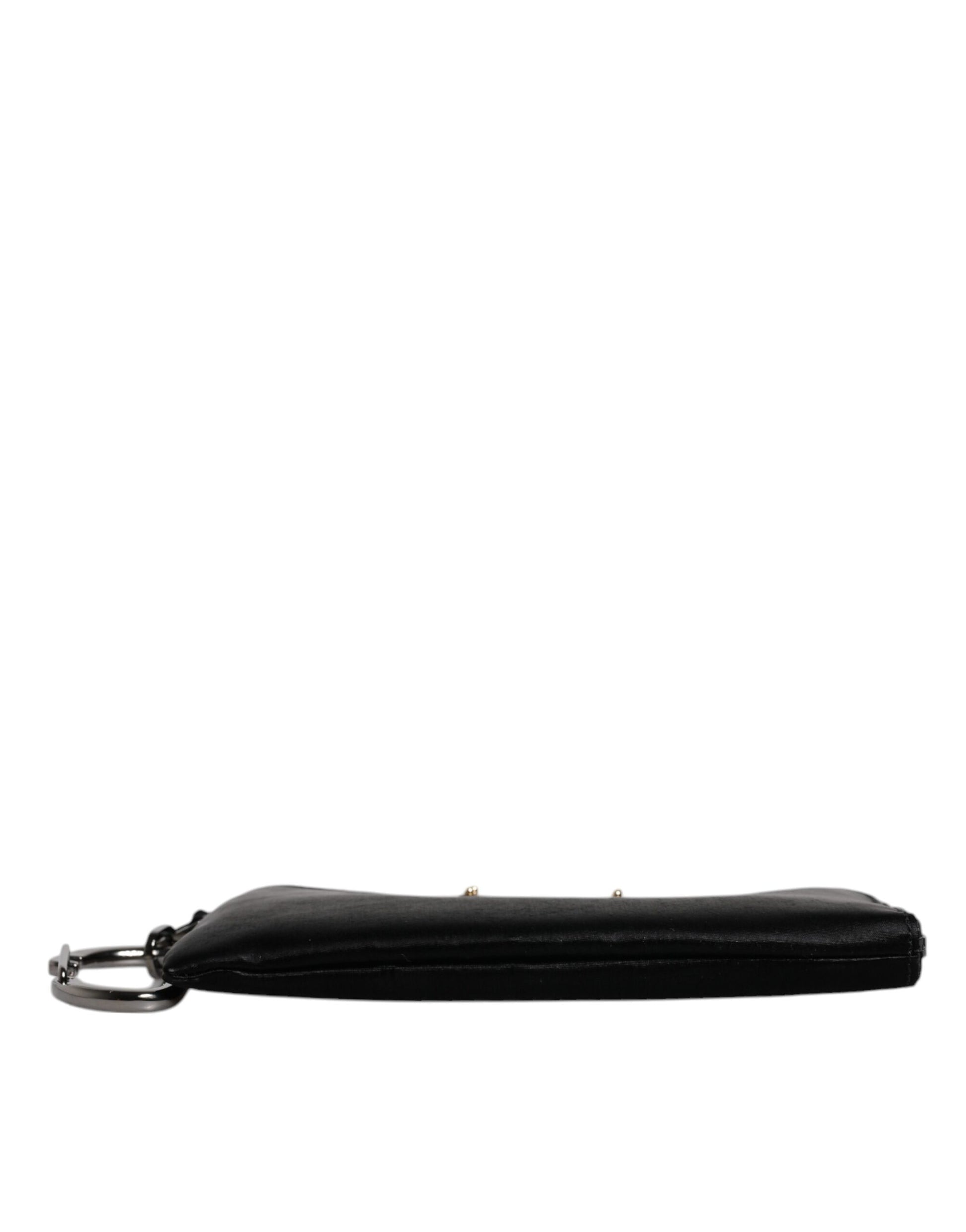 Dolce & Gabbana Black Nylon Logo Plaque Keyring Pouch Clutch Bag Curated Luxury Accessories by Orvyn