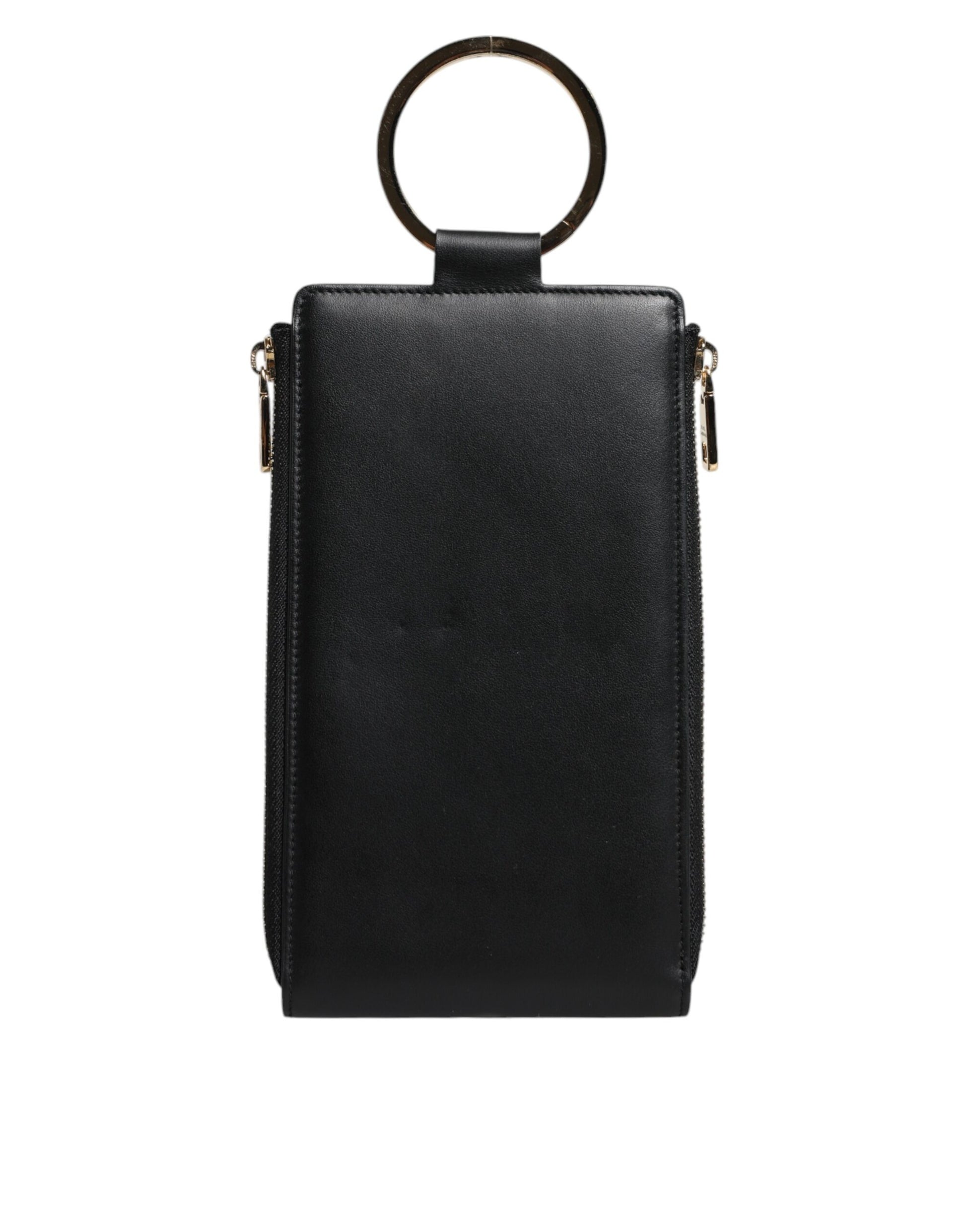 Dolce & Gabbana Black Leather Logo Plaque Neck Strap Card Coin Wallet Curated Luxury Accessories by Orvyn