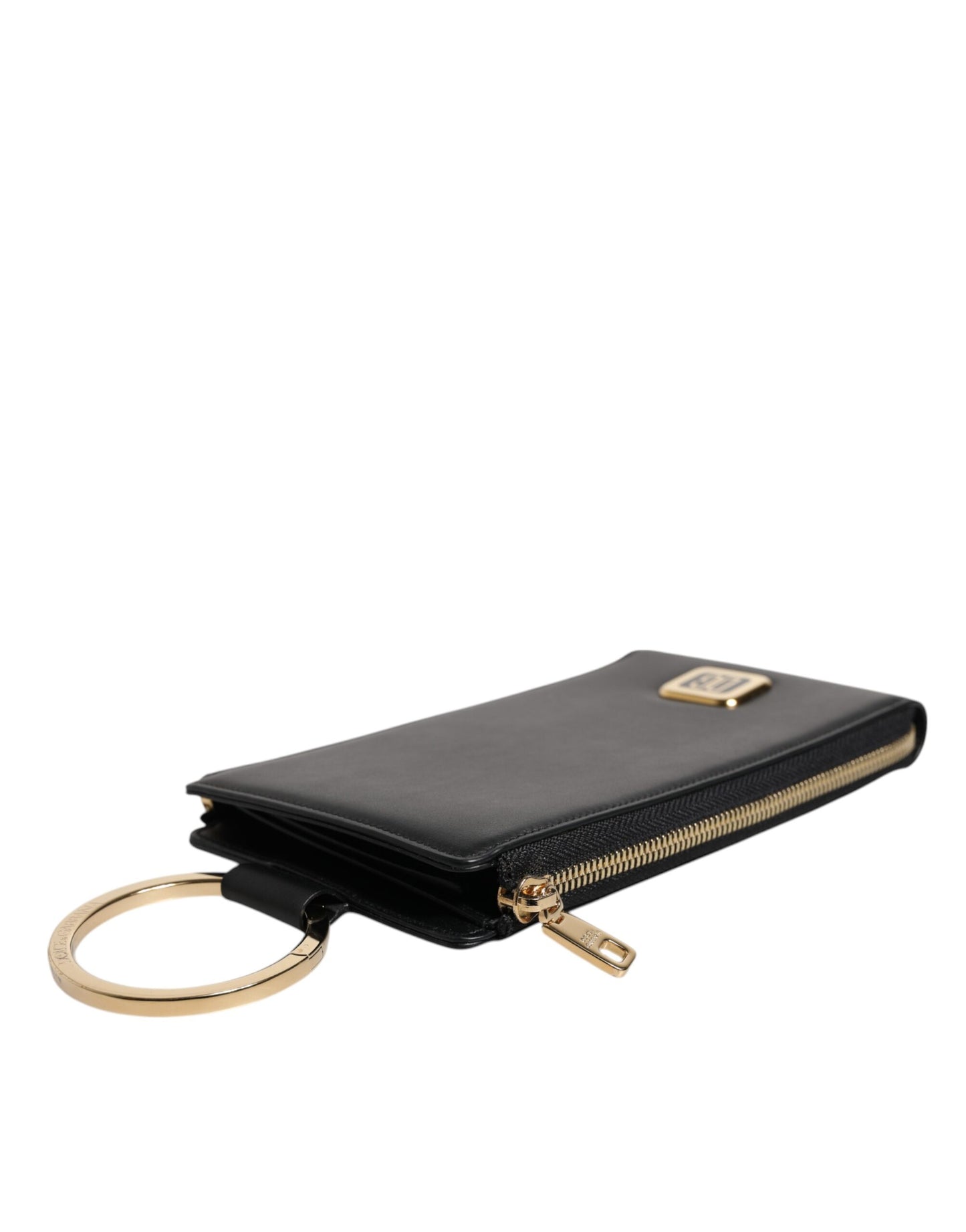 Dolce & Gabbana Black Leather Logo Plaque Neck Strap Card Coin Wallet Curated Luxury Accessories by Orvyn