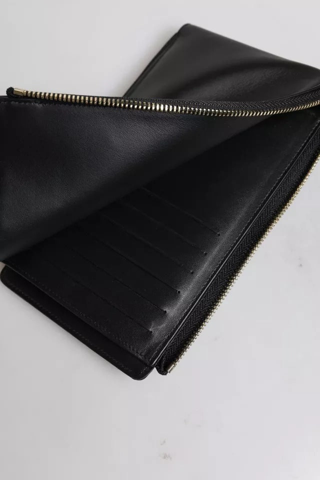 Dolce & Gabbana Black Leather Logo Plaque Neck Strap Card Coin Wallet Curated Luxury Accessories by Orvyn