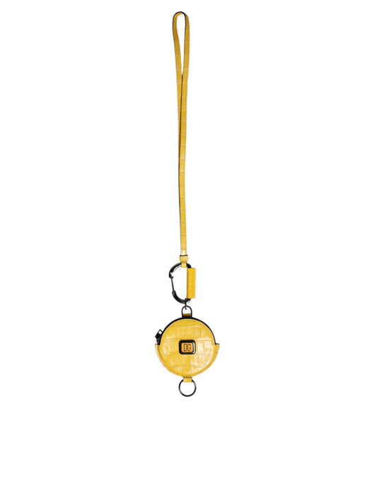 Dolce & Gabbana Yellow Round Leather DG Logo Coin Purse Lanyard Wallet Curated Luxury Accessories by Orvyn