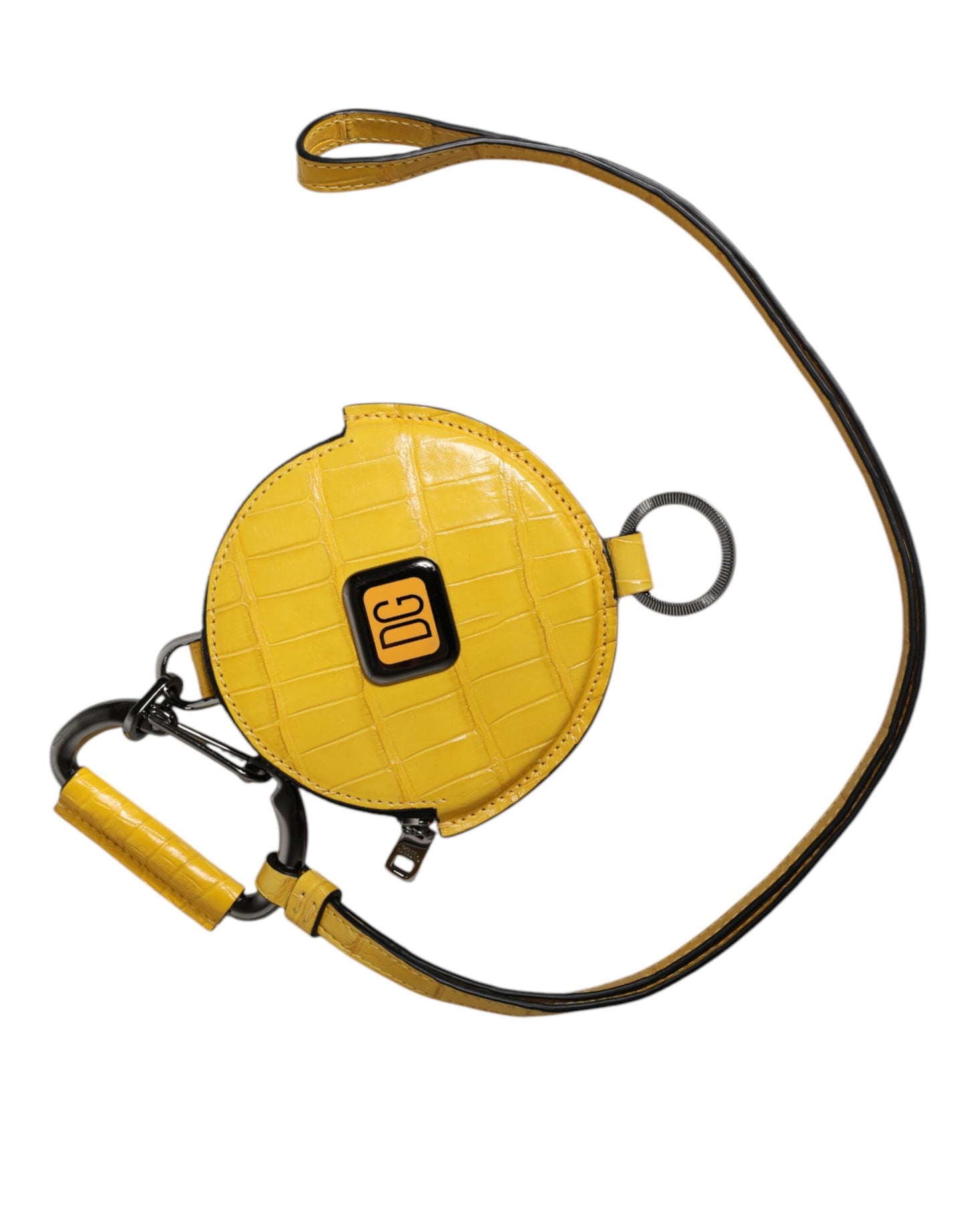 Dolce & Gabbana Yellow Round Leather DG Logo Coin Purse Lanyard Wallet Curated Luxury Accessories by Orvyn