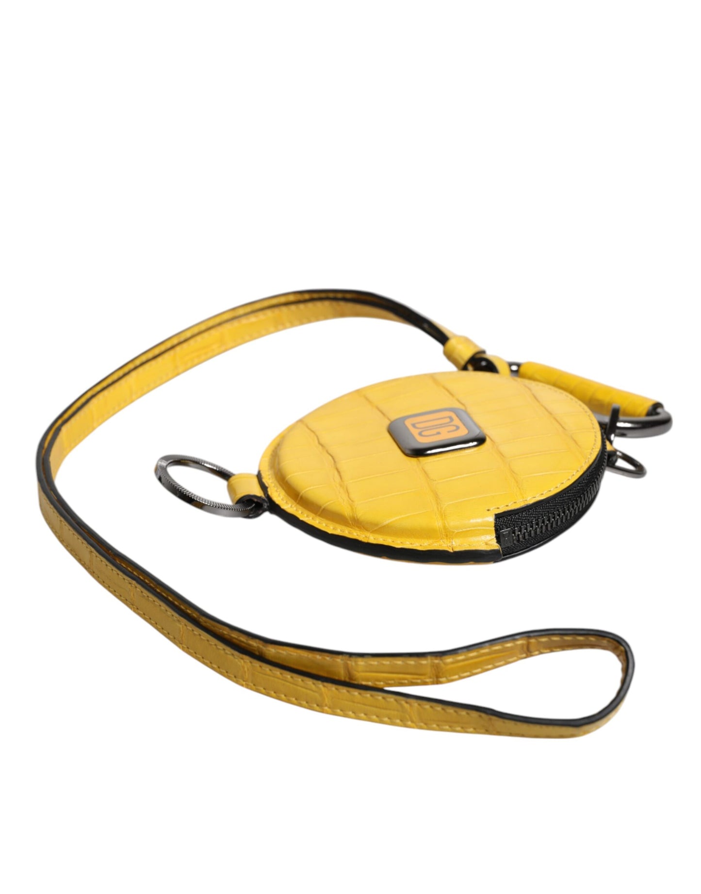 Dolce & Gabbana Yellow Round Leather DG Logo Coin Purse Lanyard Wallet Curated Luxury Accessories by Orvyn