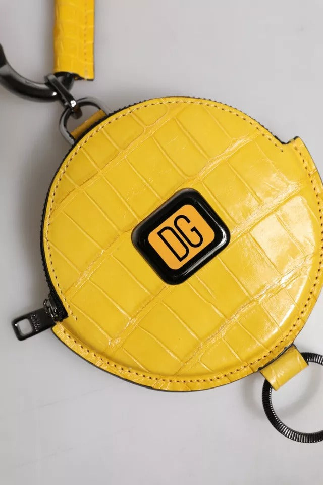 Dolce & Gabbana Yellow Round Leather DG Logo Coin Purse Lanyard Wallet Curated Luxury Accessories by Orvyn