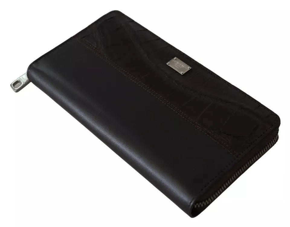 Dolce & Gabbana Brown Exotic Leather Zip Around Continental Clutch Wallet Curated Luxury Accessories by Orvyn