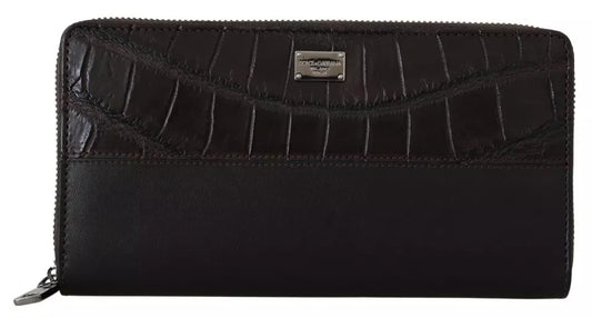 Dolce & Gabbana Brown Exotic Leather Zip Around Continental Clutch Wallet Curated Luxury Accessories by Orvyn