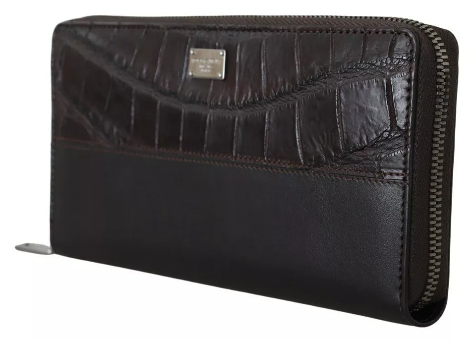 Dolce & Gabbana Brown Exotic Leather Zip Around Continental Clutch Wallet Curated Luxury Accessories by Orvyn