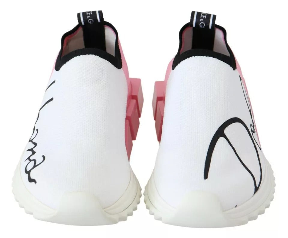 Dolce & Gabbana Pink White Logo Sorrento Sneakers Shoes Curated Luxury Accessories by Orvyn