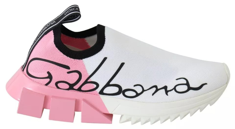 Dolce & Gabbana Pink White Logo Sorrento Sneakers Shoes Curated Luxury Accessories by Orvyn