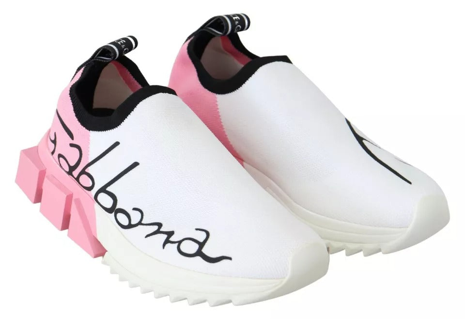 Dolce & Gabbana Pink White Logo Sorrento Sneakers Shoes Curated Luxury Accessories by Orvyn