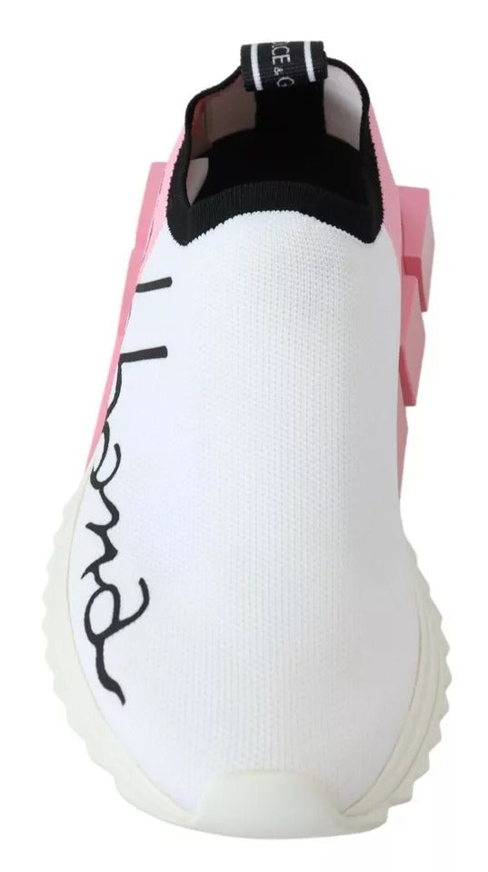 Dolce & Gabbana Pink White Logo Sorrento Sneakers Shoes Curated Luxury Accessories by Orvyn