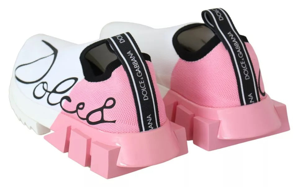 Dolce & Gabbana Pink White Logo Sorrento Sneakers Shoes Curated Luxury Accessories by Orvyn