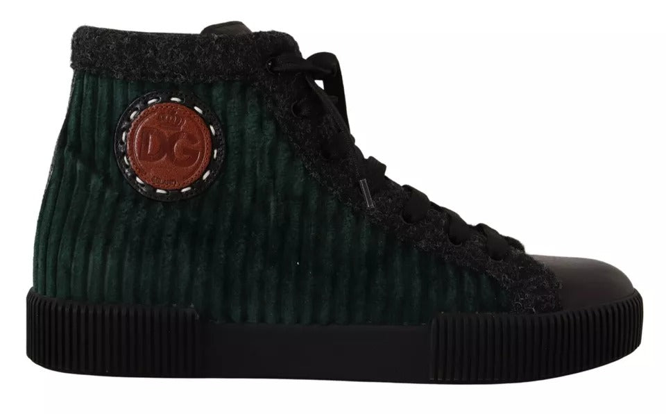 Dolce & Gabbana Green Corduroy High Tops Sneakers Mens Casual Shoes Curated Luxury Accessories by Orvyn