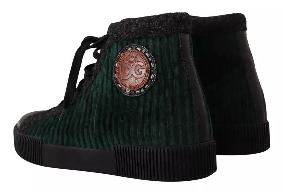 Dolce & Gabbana Green Corduroy High Tops Sneakers Mens Casual Shoes Curated Luxury Accessories by Orvyn