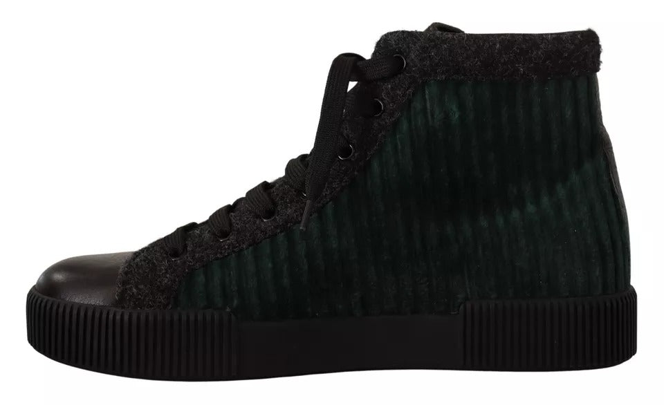 Dolce & Gabbana Green Corduroy High Tops Sneakers Mens Casual Shoes Curated Luxury Accessories by Orvyn