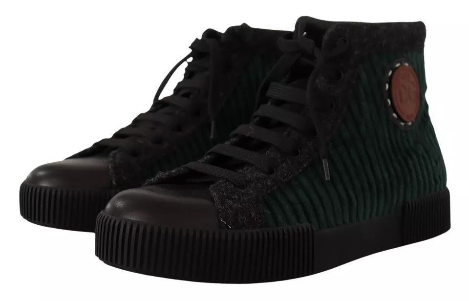 Dolce & Gabbana Green Corduroy High Tops Sneakers Mens Casual Shoes Curated Luxury Accessories by Orvyn