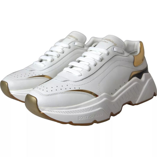 Dolce & Gabbana White Gold DAYMASTER Leather Sneakers Men Shoes Curated Luxury Accessories by Orvyn