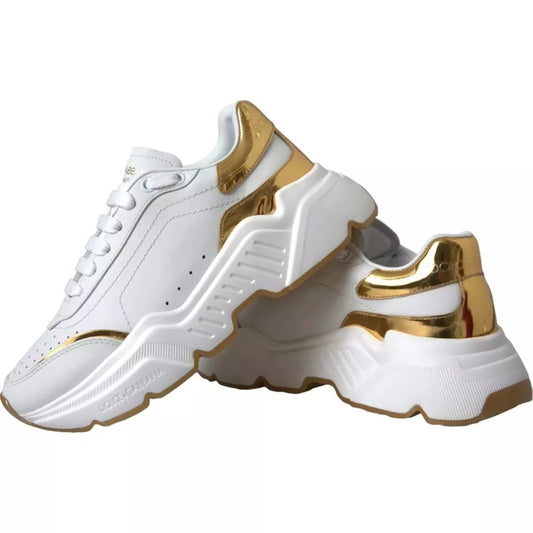 Dolce & Gabbana White Gold DAYMASTER Leather Sneakers Men Shoes Curated Luxury Accessories by Orvyn