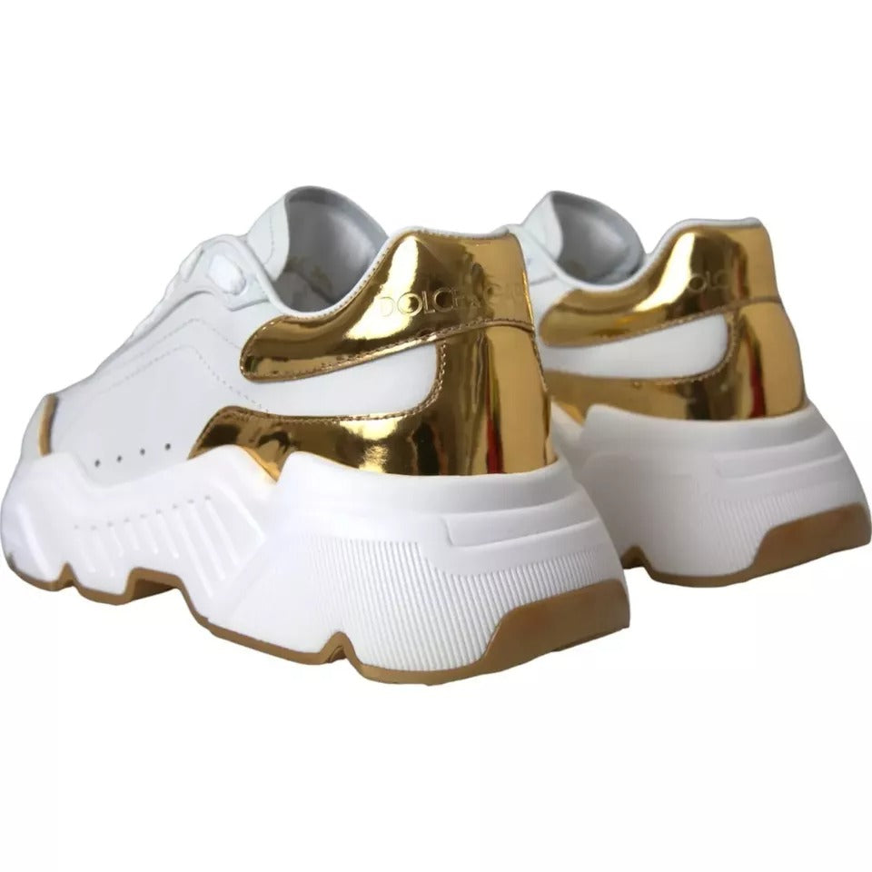Dolce & Gabbana White Gold DAYMASTER Leather Sneakers Men Shoes Curated Luxury Accessories by Orvyn