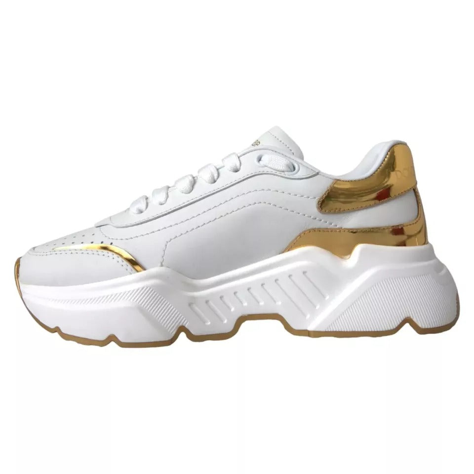 Dolce & Gabbana White Gold DAYMASTER Leather Sneakers Men Shoes Curated Luxury Accessories by Orvyn