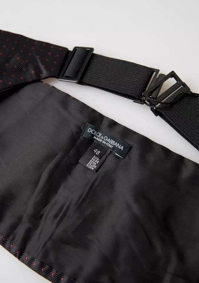 Dolce & Gabbana Black Silk Dotted Waist Tuxedo Belt Cummerbund Curated Luxury Accessories by Orvyn