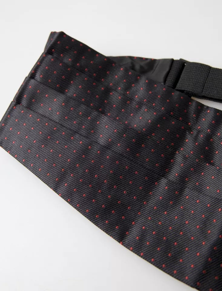Dolce & Gabbana Black Silk Dotted Waist Tuxedo Belt Cummerbund Curated Luxury Accessories by Orvyn