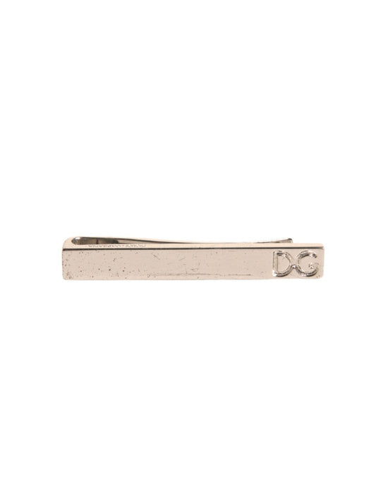 Dolce & Gabbana Silver Tone Brass Logo Branded Tie Clip Bar Curated Luxury Accessories by Orvyn