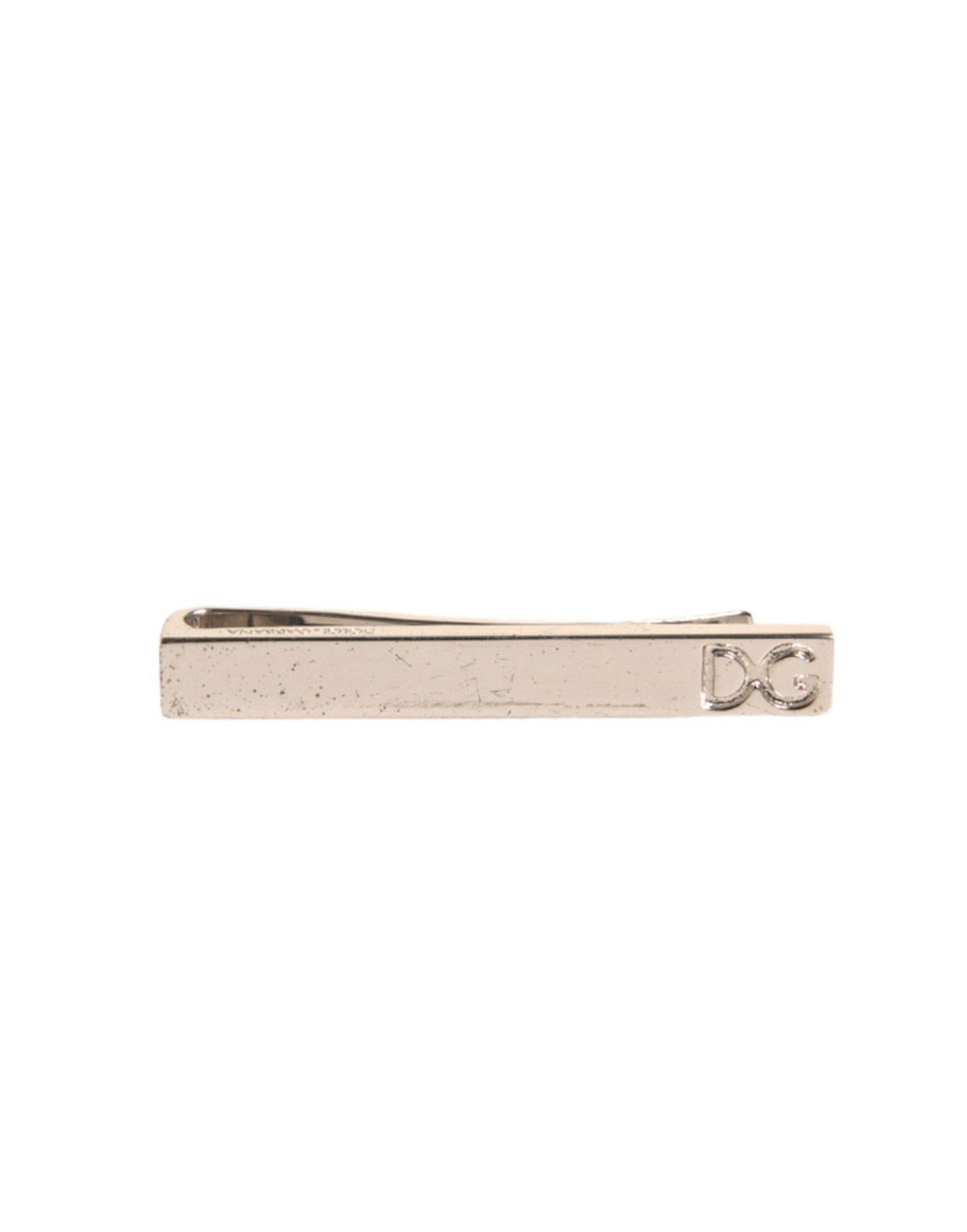 Dolce & Gabbana Silver Tone Brass Logo Branded Tie Clip Bar Curated Luxury Accessories by Orvyn
