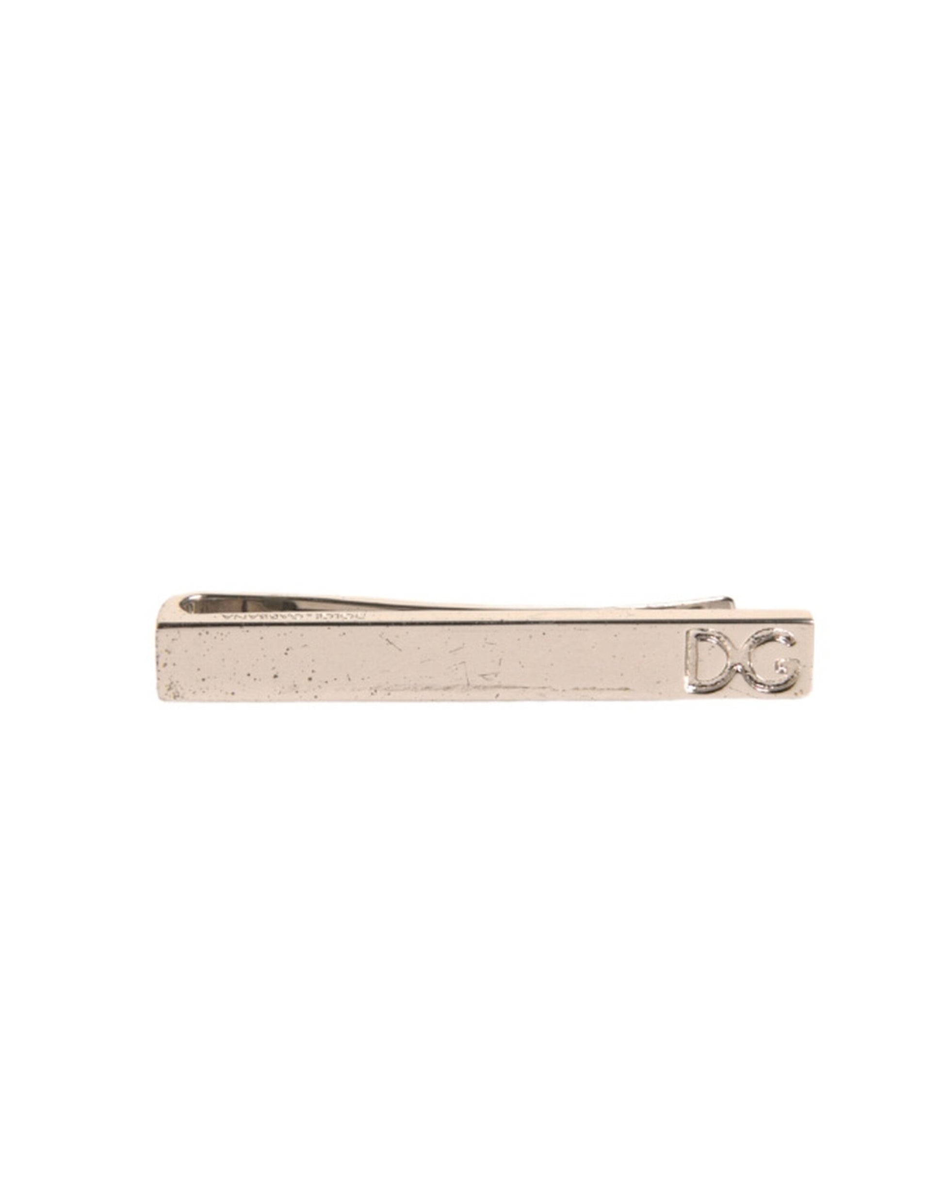 Dolce & Gabbana Silver Tone Brass Logo Branded Tie Clip Bar Curated Luxury Accessories by Orvyn