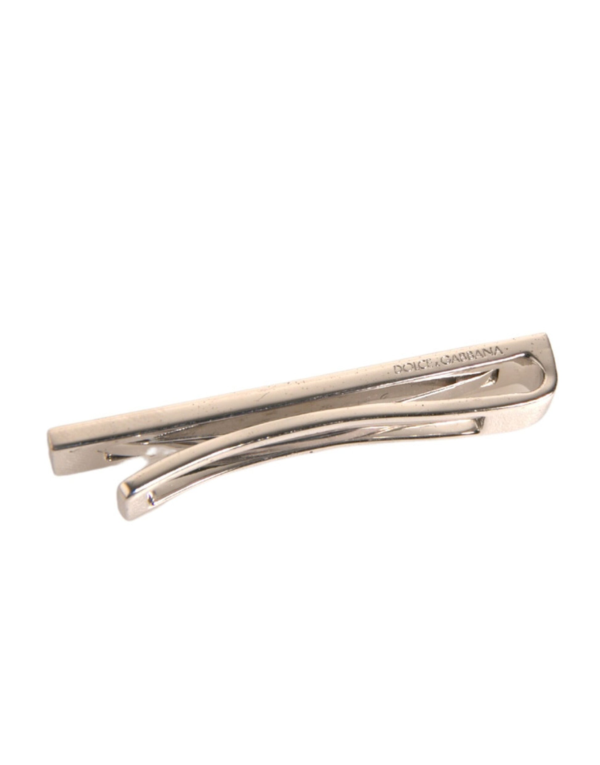Dolce & Gabbana Silver Tone Brass Logo Branded Tie Clip Bar Curated Luxury Accessories by Orvyn