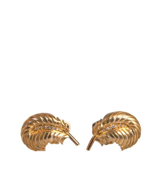 Dolce & Gabbana Gold 925 Sterling Silver Crystal Leaf Cufflink Curated Luxury Accessories by Orvyn