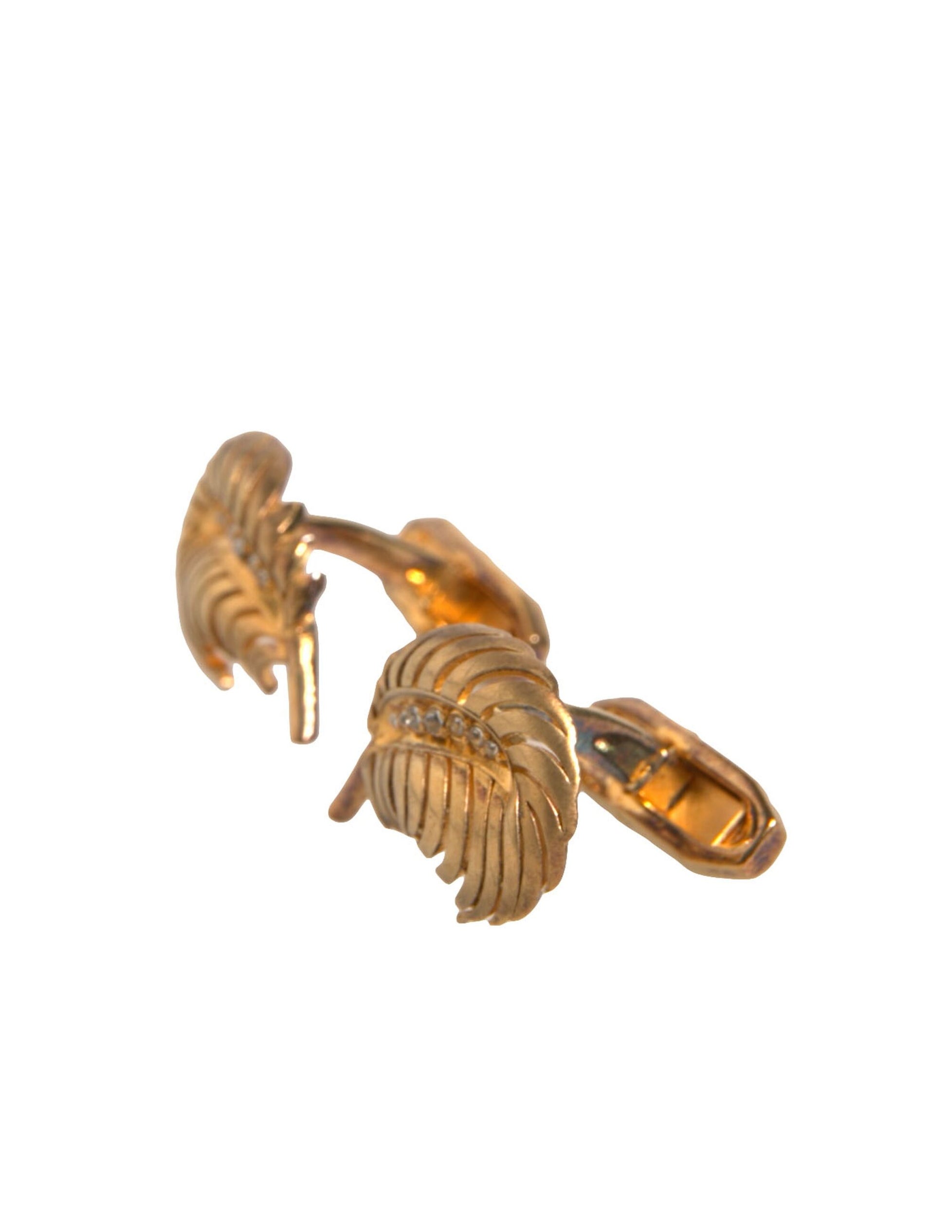 Dolce & Gabbana Gold 925 Sterling Silver Crystal Leaf Cufflink Curated Luxury Accessories by Orvyn