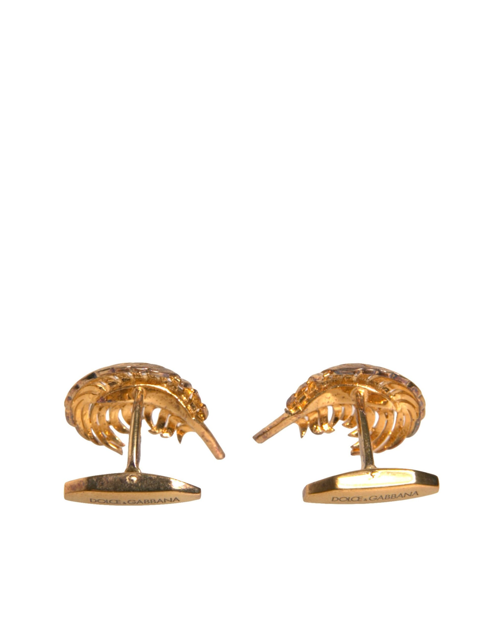 Dolce & Gabbana Gold 925 Sterling Silver Crystal Leaf Cufflink Curated Luxury Accessories by Orvyn