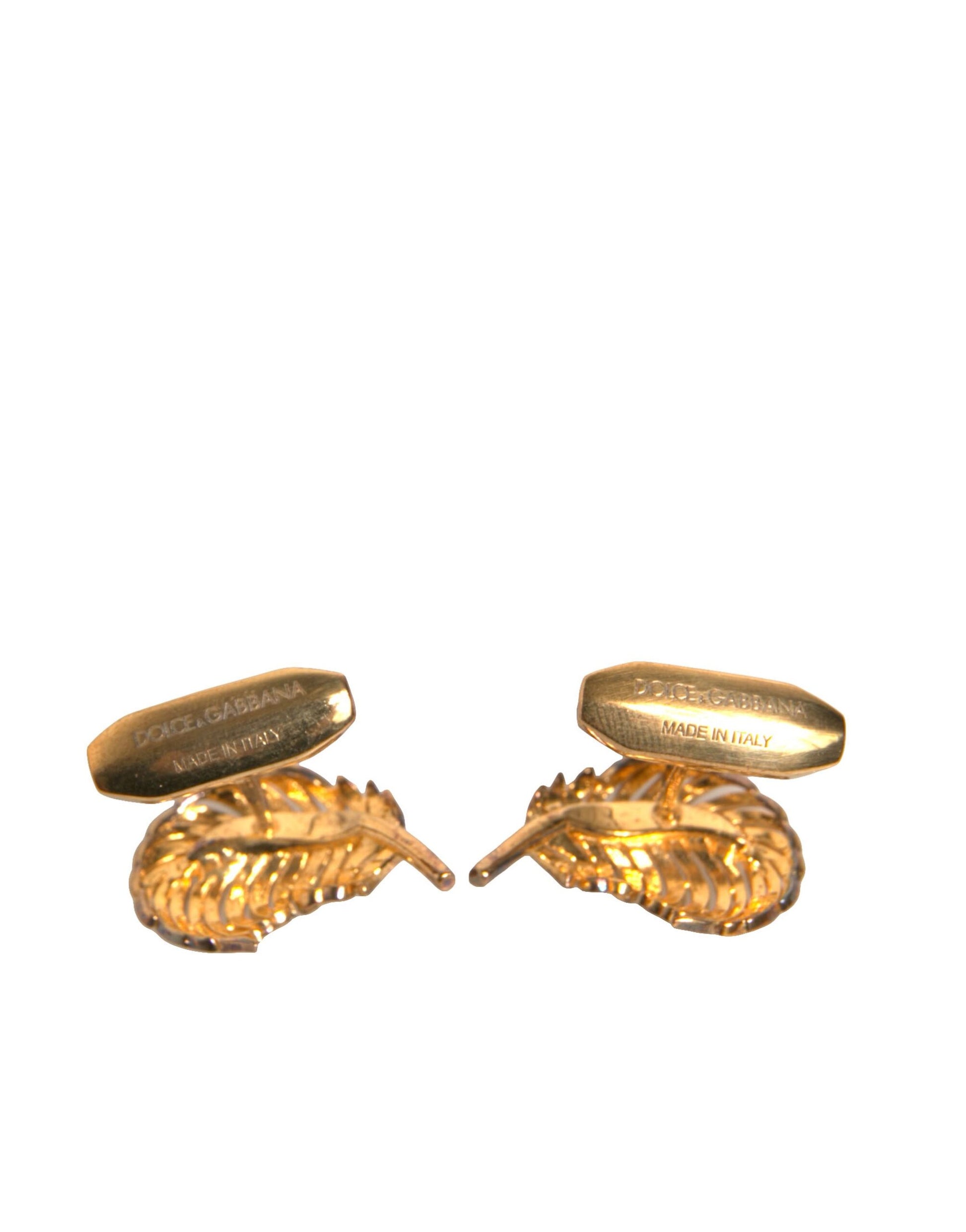 Dolce & Gabbana Gold 925 Sterling Silver Crystal Leaf Cufflink Curated Luxury Accessories by Orvyn