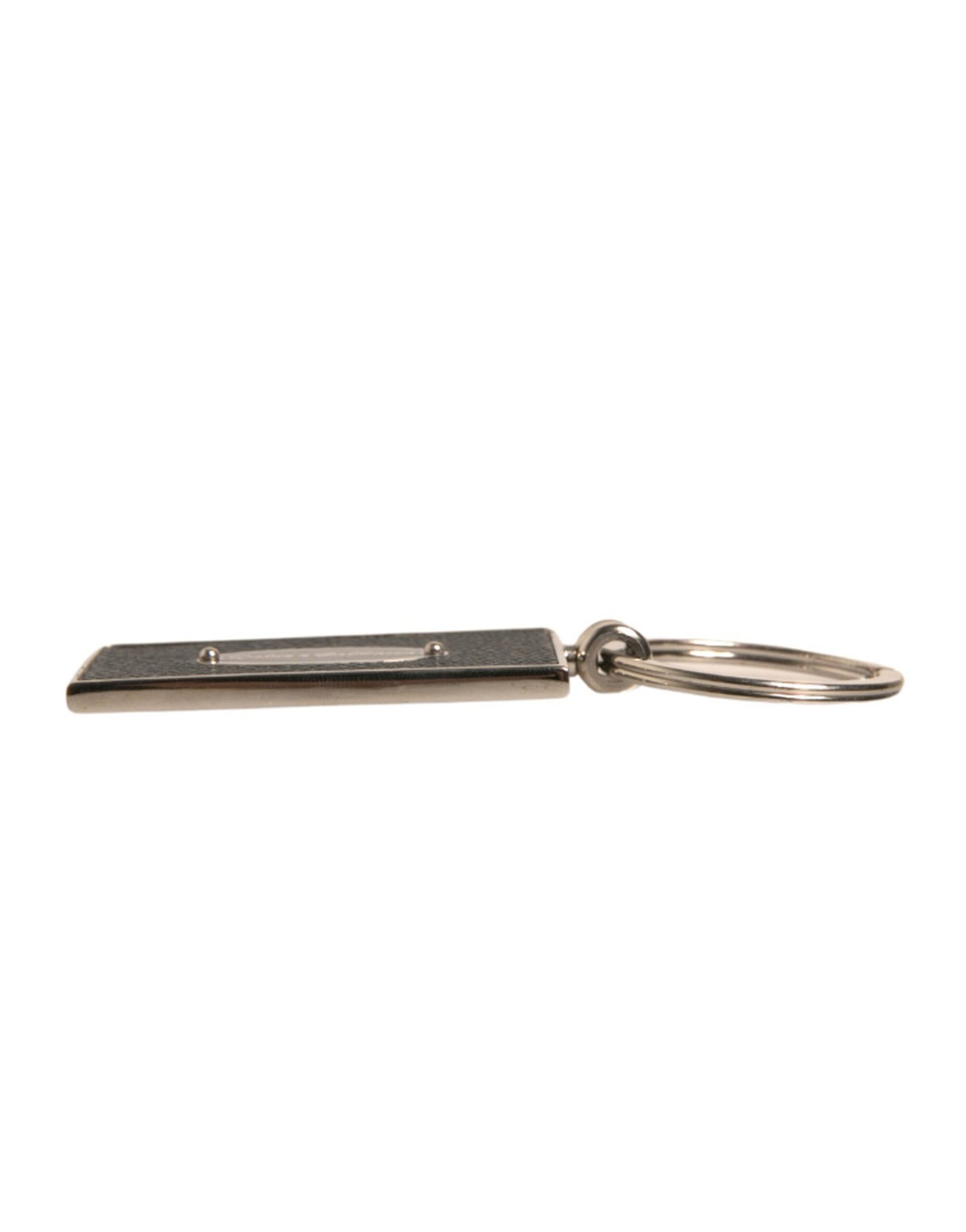 Dolce & Gabbana Black Leather Logo Metal Ring Keychain Keyring Curated Luxury Accessories by Orvyn