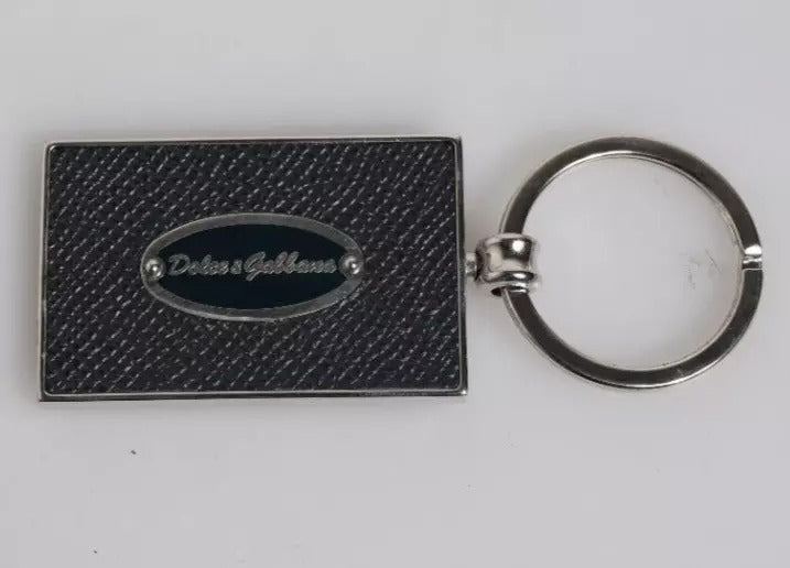 Dolce & Gabbana Black Leather Logo Metal Ring Keychain Keyring Curated Luxury Accessories by Orvyn