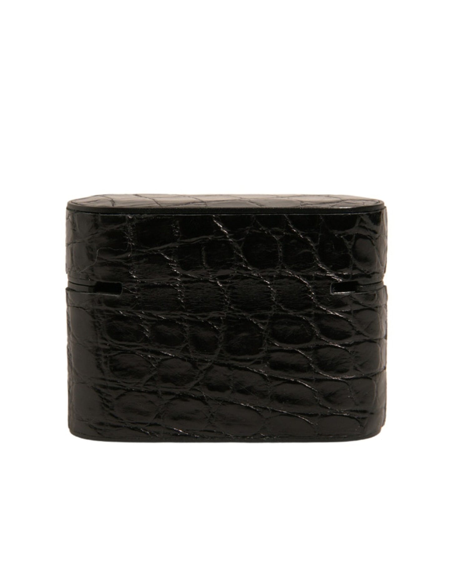 Dolce & Gabbana Black Leather Metal Logo Plaque Holder Airpods Case Curated Luxury Accessories by Orvyn