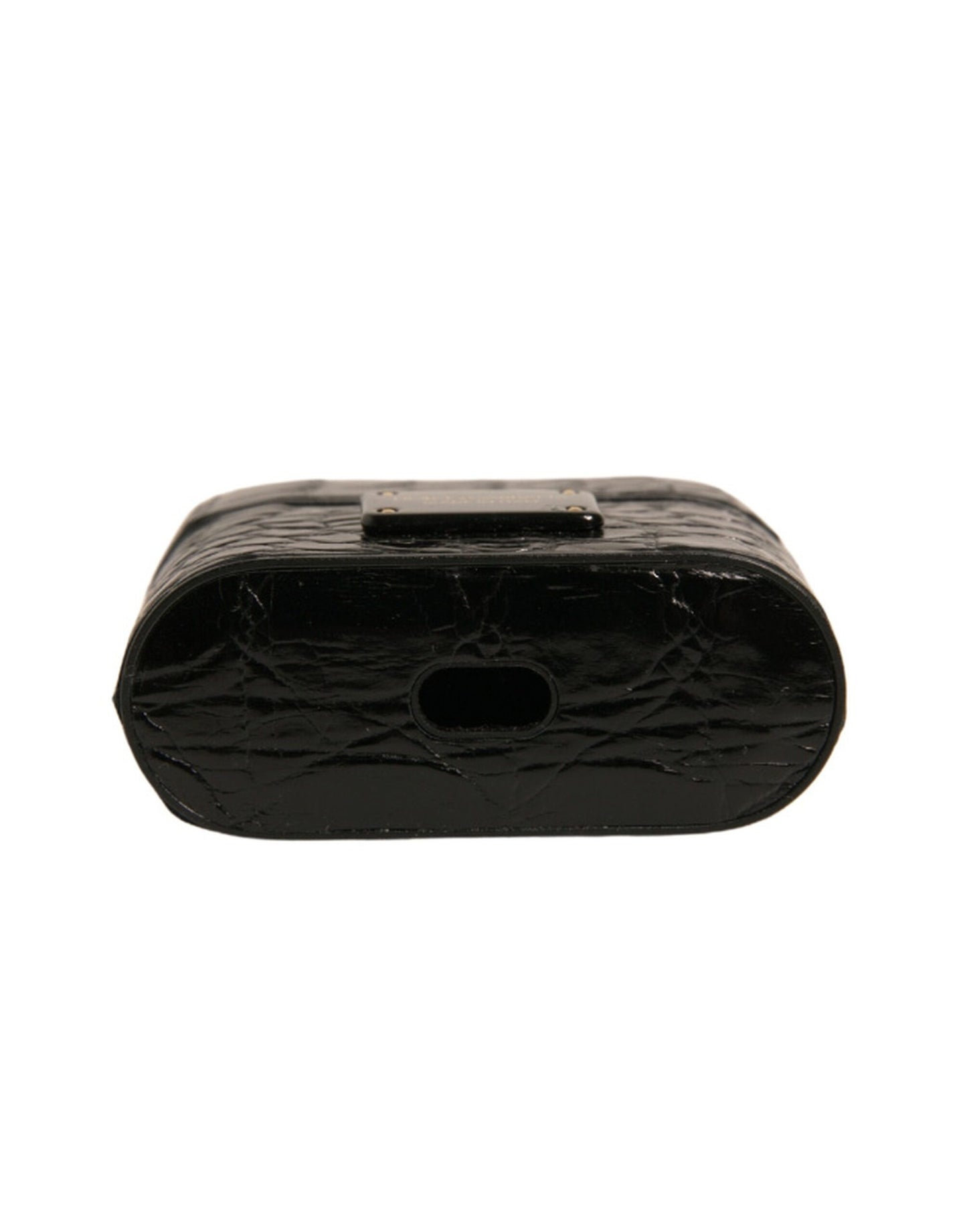 Dolce & Gabbana Black Leather Metal Logo Plaque Holder Airpods Case Curated Luxury Accessories by Orvyn