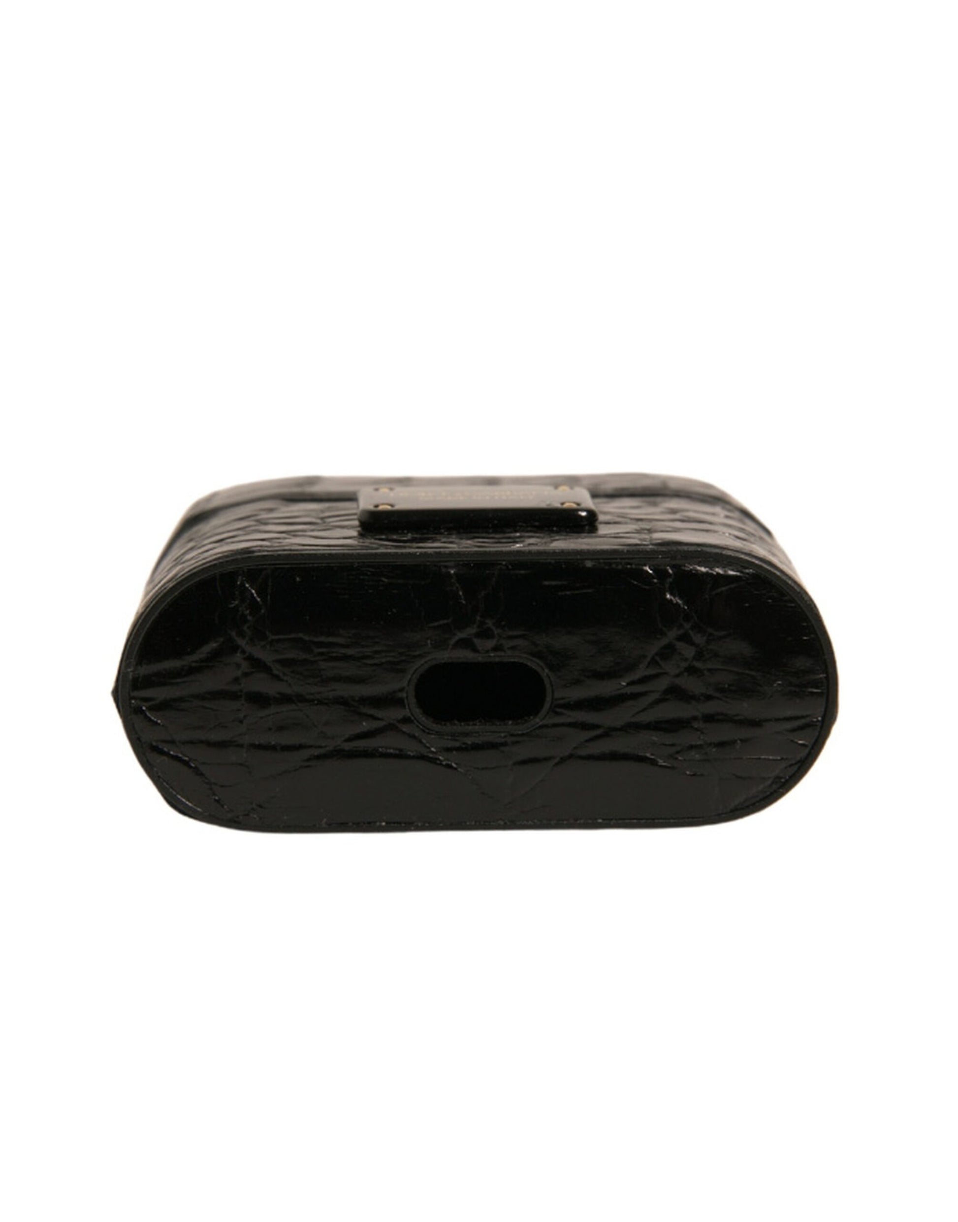 Dolce & Gabbana Black Leather Metal Logo Plaque Holder Airpods Case Curated Luxury Accessories by Orvyn