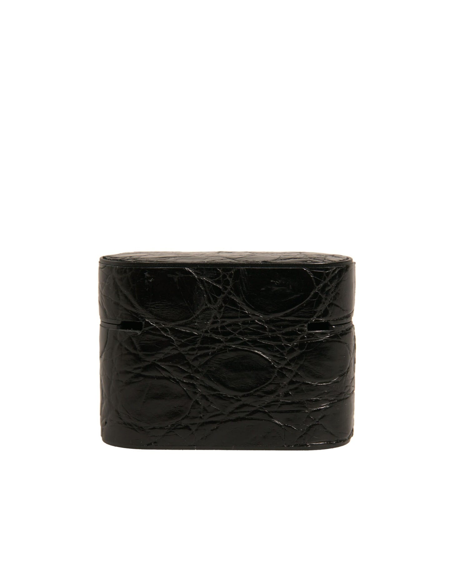 Dolce & Gabbana Black Leather Metal Logo Plaque Holder Airpods Case Curated Luxury Accessories by Orvyn