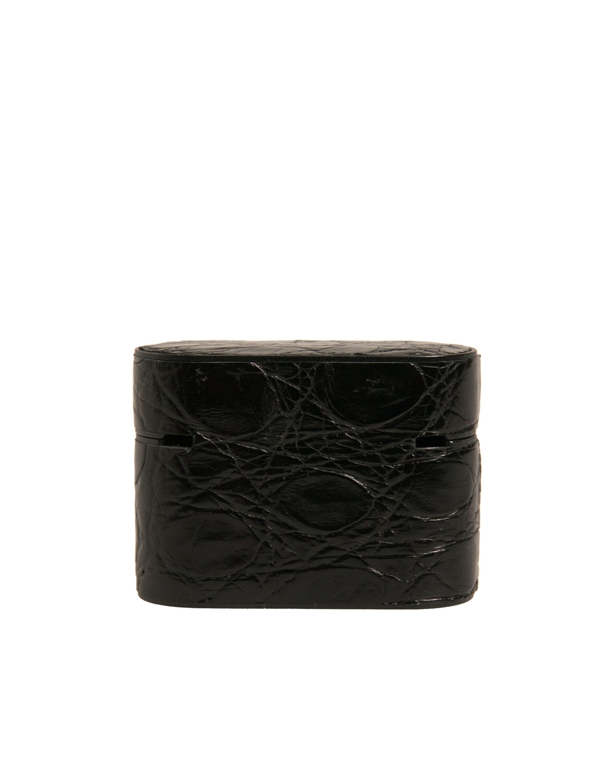 Dolce & Gabbana Black Leather Metal Logo Plaque Holder Airpods Case Curated Luxury Accessories by Orvyn