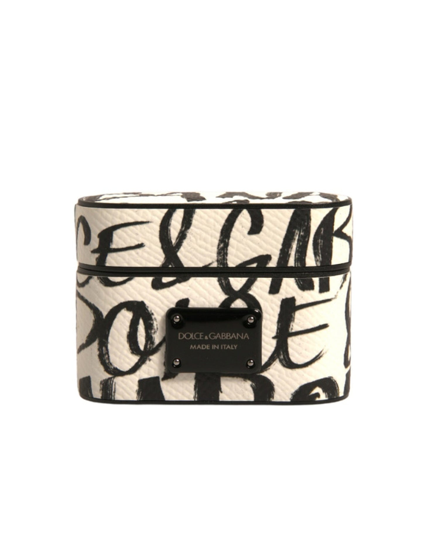Dolce & Gabbana Black White Leather Scribble Embossed Logo Airpods Case schwarz