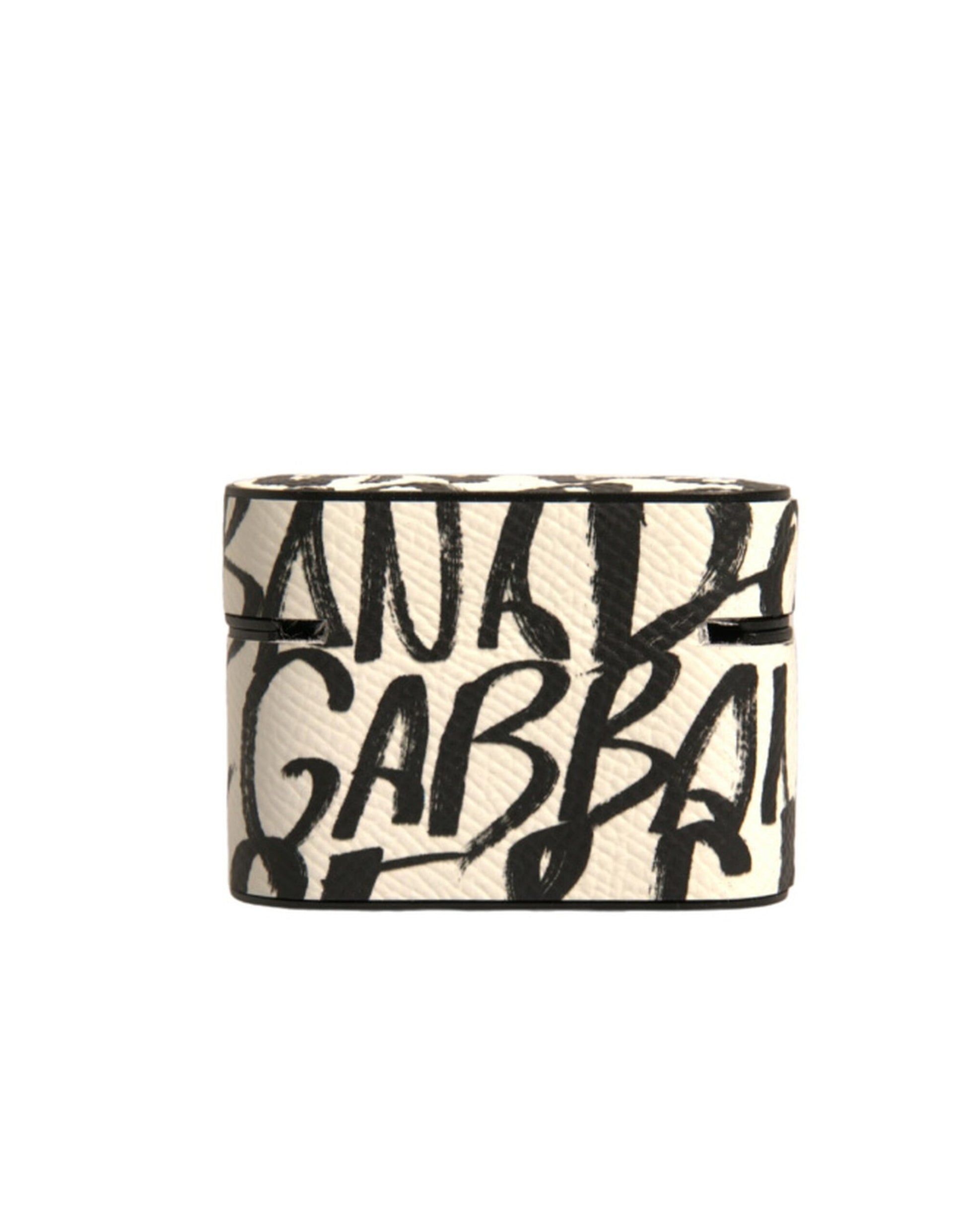 Dolce & Gabbana Black White Leather Scribble Embossed Logo Airpods Case schwarz