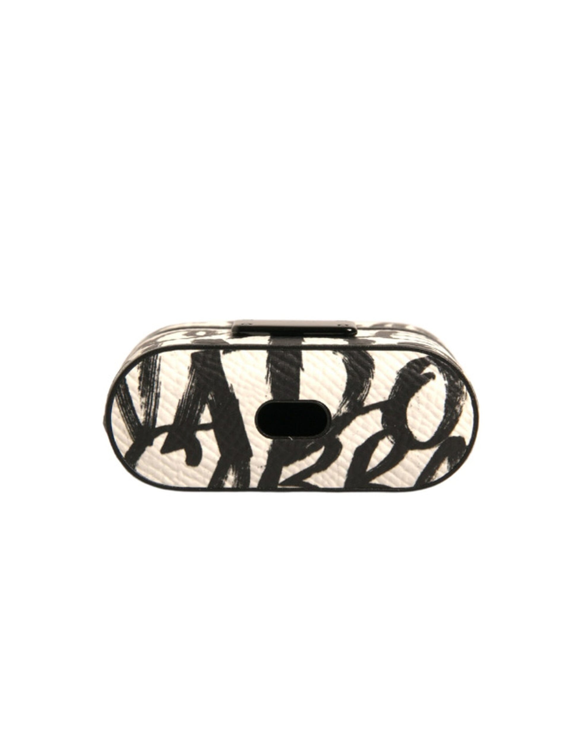 Dolce & Gabbana Black White Leather Scribble Embossed Logo Airpods Case schwarz
