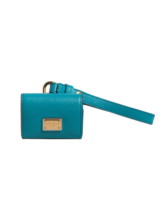Dolce & Gabbana Green Logo Plaque Leather Gold Metal Strap Airpods Case Curated Luxury Accessories by Orvyn
