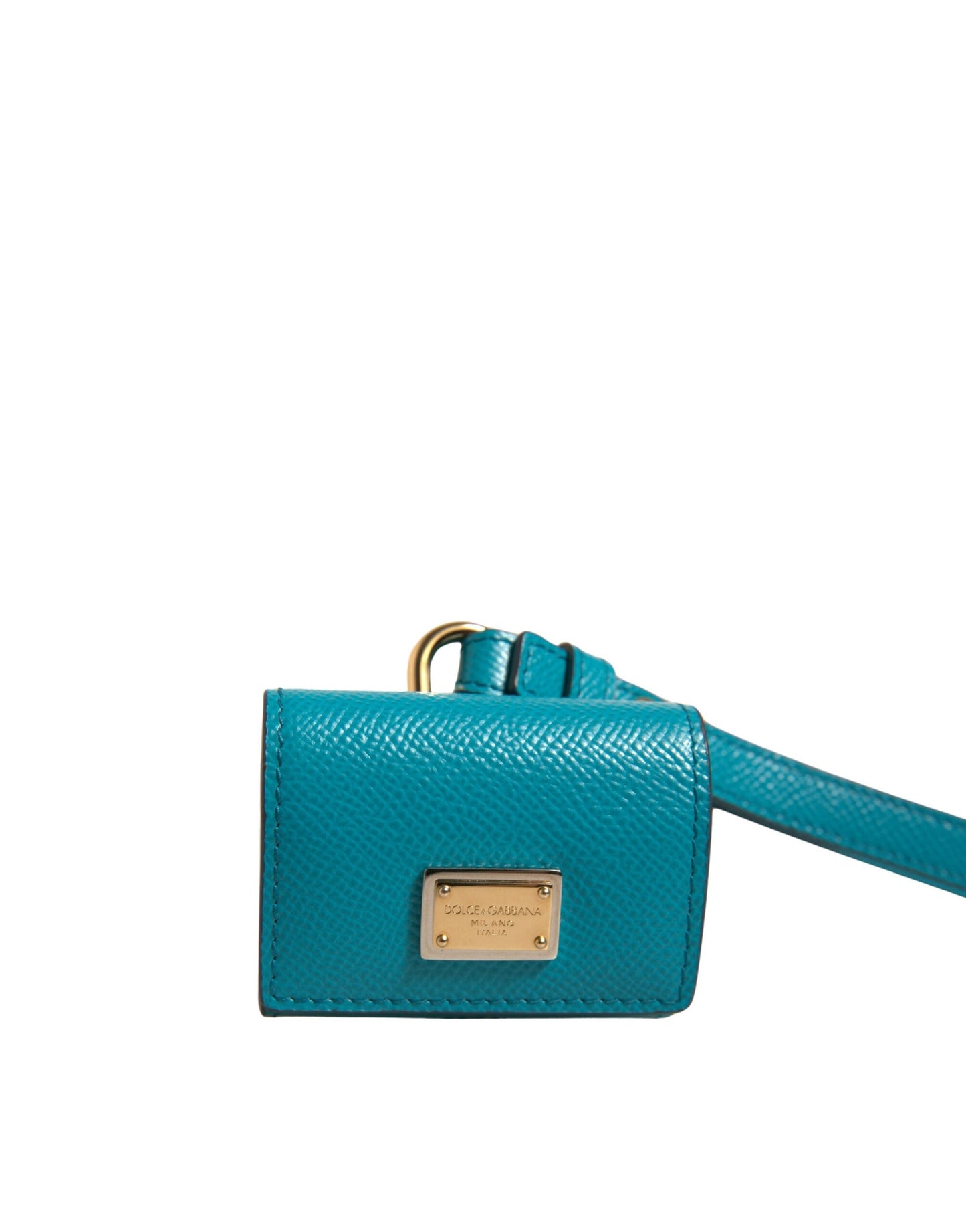 Dolce & Gabbana Green Logo Plaque Leather Gold Metal Strap Airpods Case Curated Luxury Accessories by Orvyn
