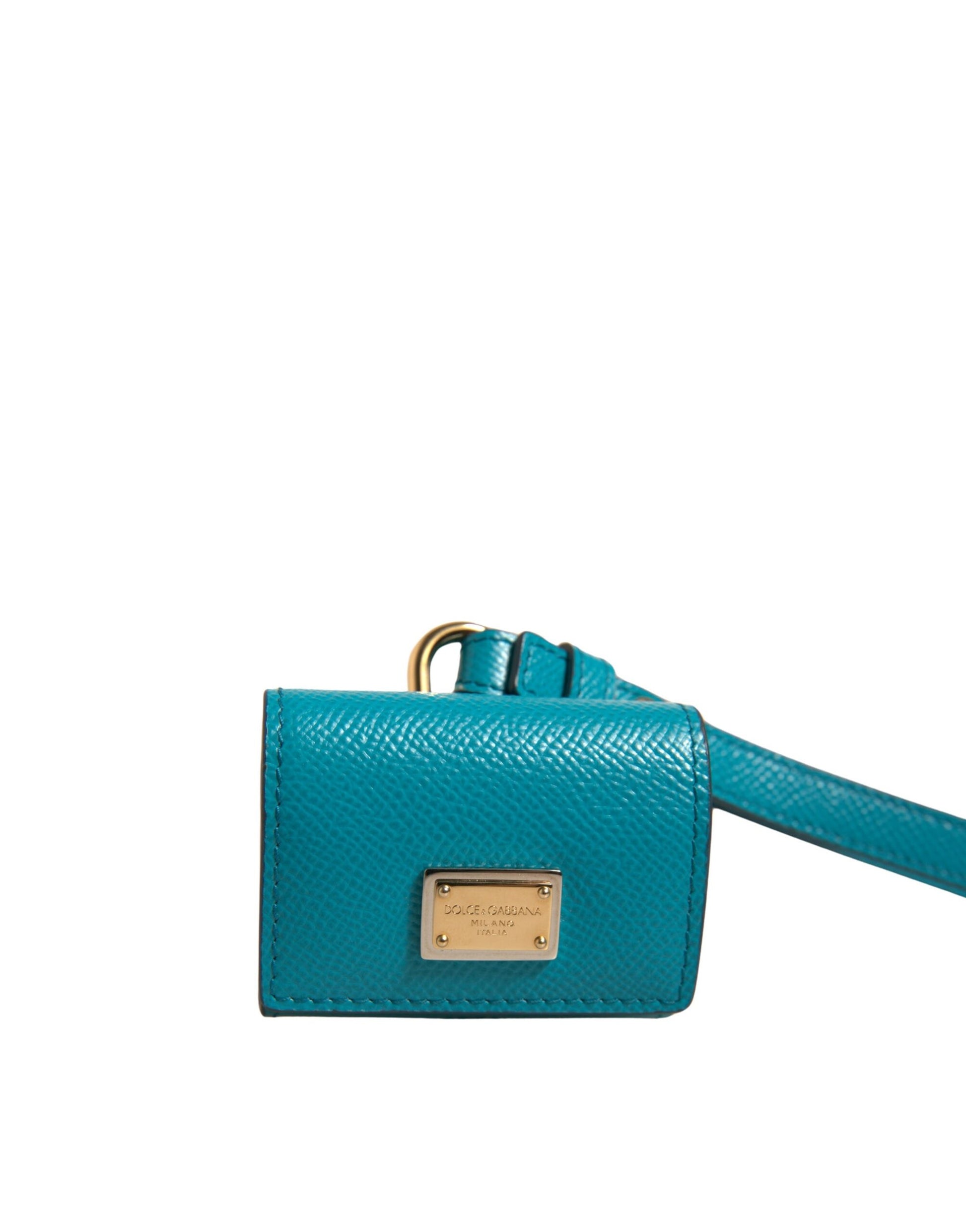 Dolce & Gabbana Green Logo Plaque Leather Gold Metal Strap Airpods Case Curated Luxury Accessories by Orvyn
