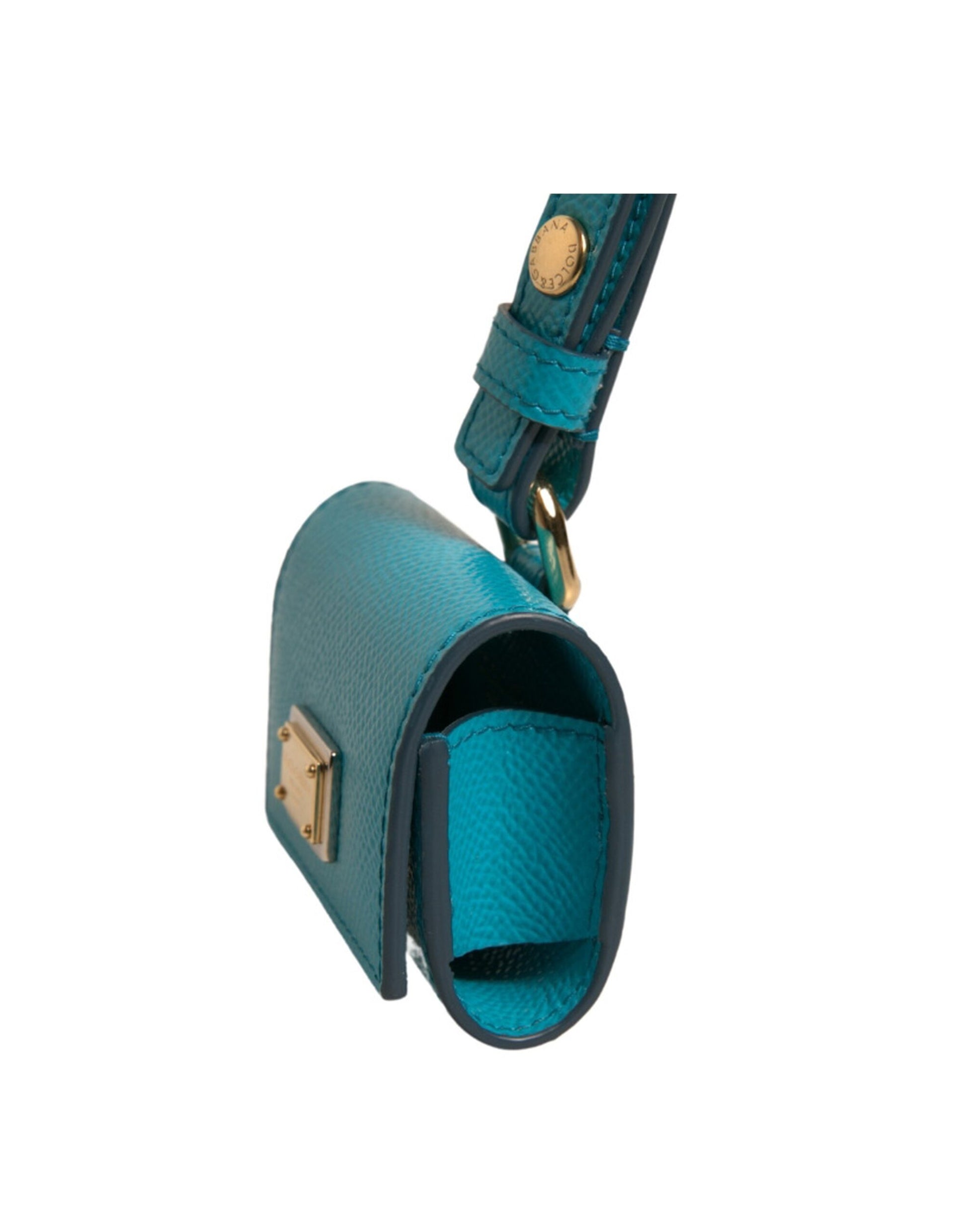 Dolce & Gabbana Green Logo Plaque Leather Gold Metal Strap Airpods Case Curated Luxury Accessories by Orvyn
