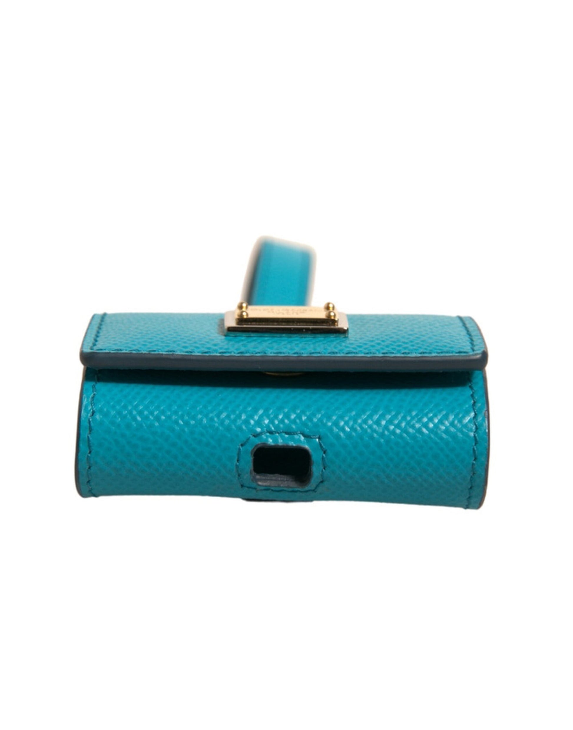 Dolce & Gabbana Green Logo Plaque Leather Gold Metal Strap Airpods Case Curated Luxury Accessories by Orvyn