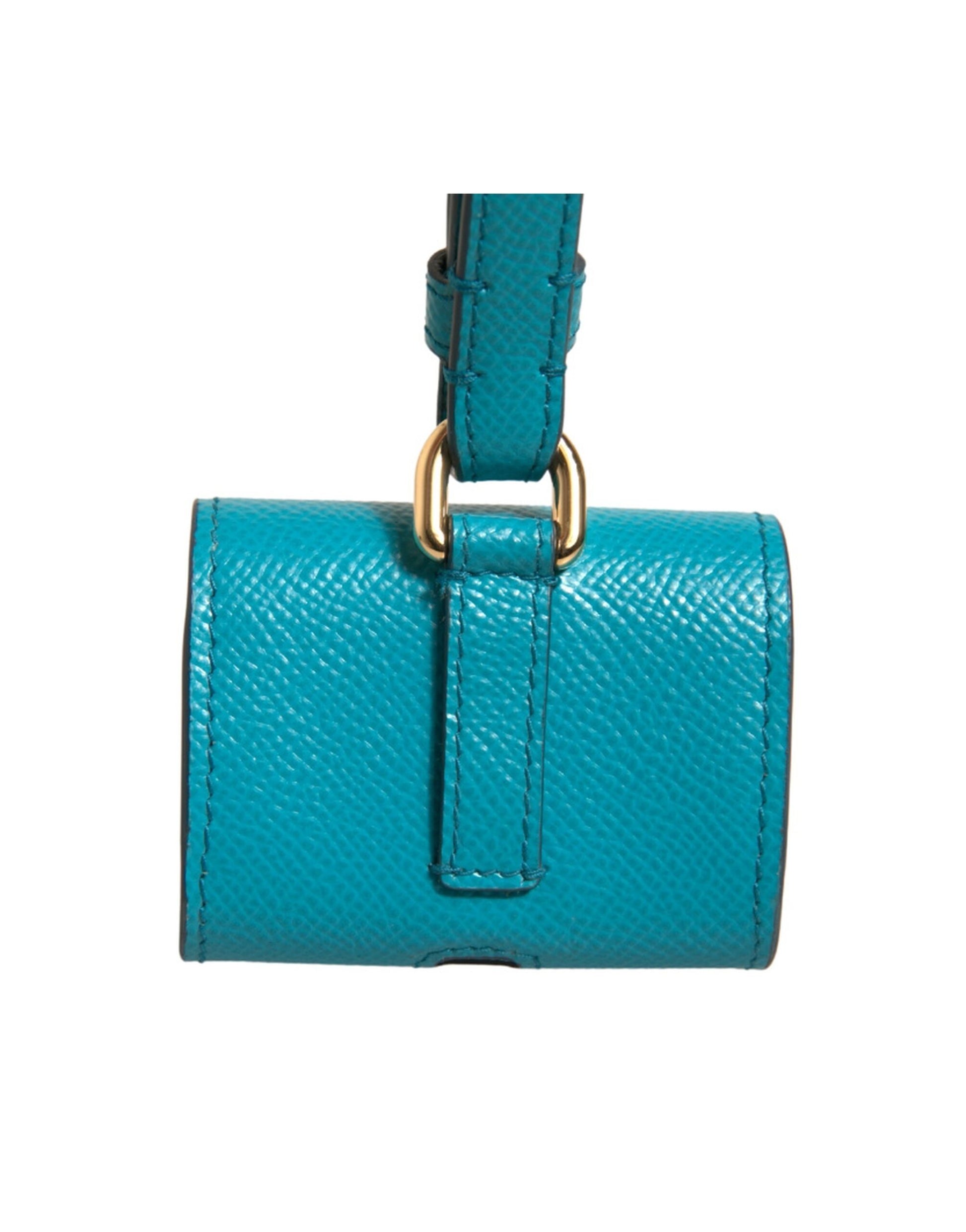 Dolce & Gabbana Green Logo Plaque Leather Gold Metal Strap Airpods Case Curated Luxury Accessories by Orvyn